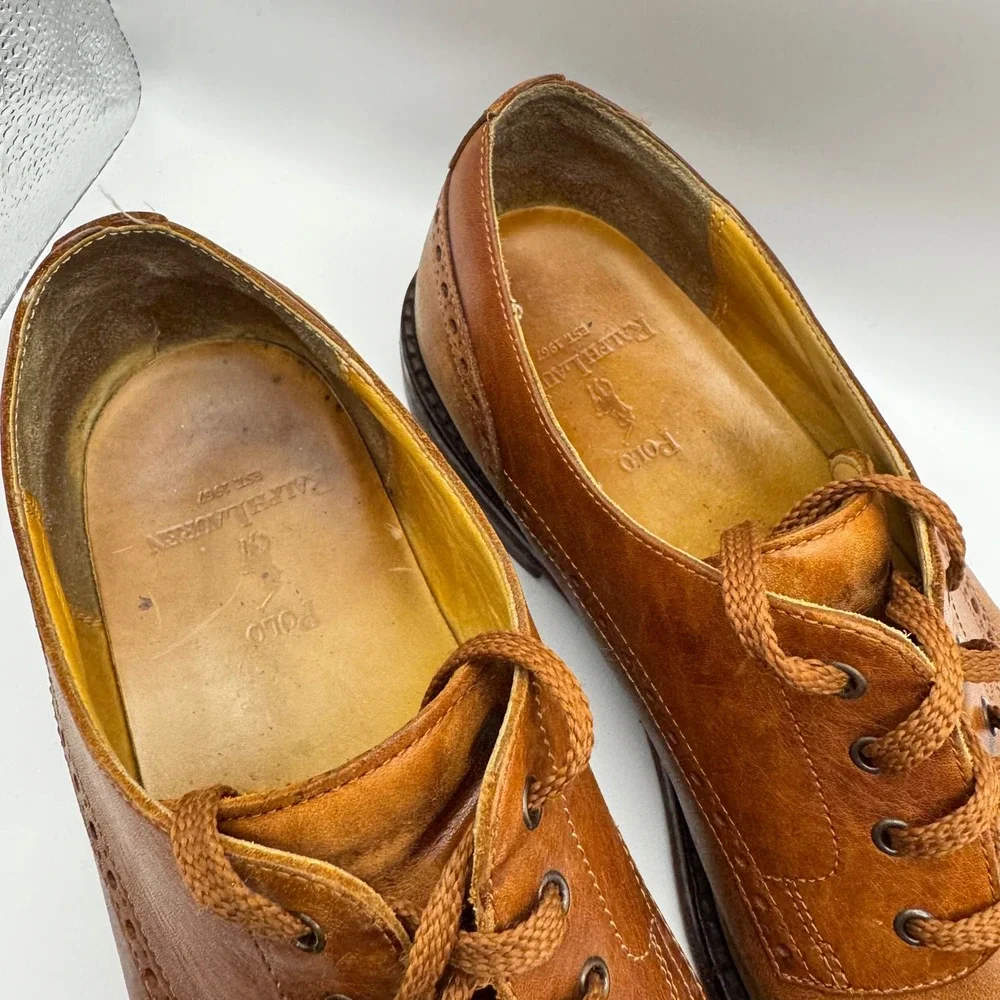 Polo Ralph Lauren Mens Tan Leather Cap Toe Brogue Oxford Shoes AAM18481 Size 10D